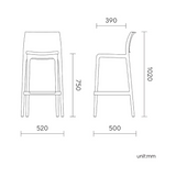 Banco para barra Sencilla, Lagoon 7211B con protector UV, altura 75 CM, SET de 4 piezas