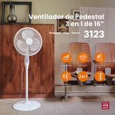Ventilador de Pedestal 3 en 1 Mytek 3123, plástico de 16"