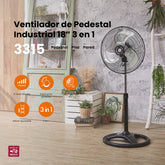 Ventilador industrial de pedestal 3 en 1 Mytek 3315, metalico de 18"