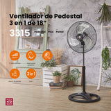 Ventilador industrial de pedestal 3 en 1 Mytek 3315, metalico de 18"