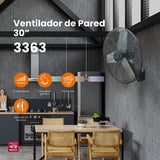 Ventilador industrial de pared Mytek 3363, metálico de 30"