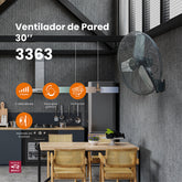 Ventilador industrial de pared Mytek 3363, metálico de 30"