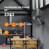 Ventilador industrial de pared Mytek 3363, metálico de 30"