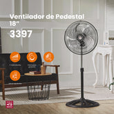 Ventilador de pedestal Mytek 3397, metálico de 18"
