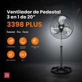 Ventilador de pedestal 3 en 1 Mytek 3398 PLUS, metálico de 20"