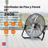 Ventilador de piso 2 en 1 Mytek 3406, metálico de 20"