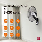 Ventilador de pared Mytek 3420 Super, metálico de 20", con control remoto