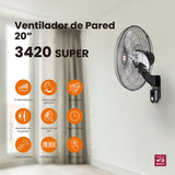 Ventilador de pared Mytek 3420 Super, metálico de 20", con control remoto