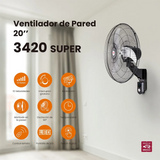 Ventilador de pared Mytek 3420 Super, metálico de 20", con control remoto