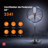 Ventilador industrial de pedestal Mytek 3341, metálico de 30"