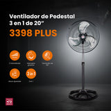 Ventilador de pedestal 3 en 1 Mytek 3398 PLUS, metálico de 20"