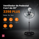 Ventilador de pedestal 3 en 1 Mytek 3398 PLUS, metálico de 20"